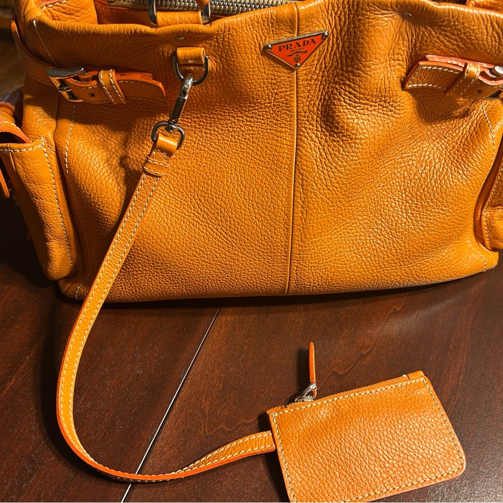 Prada Vibrant Orange Pebbled Leather Shoulder Bag - Picture 8 of 10